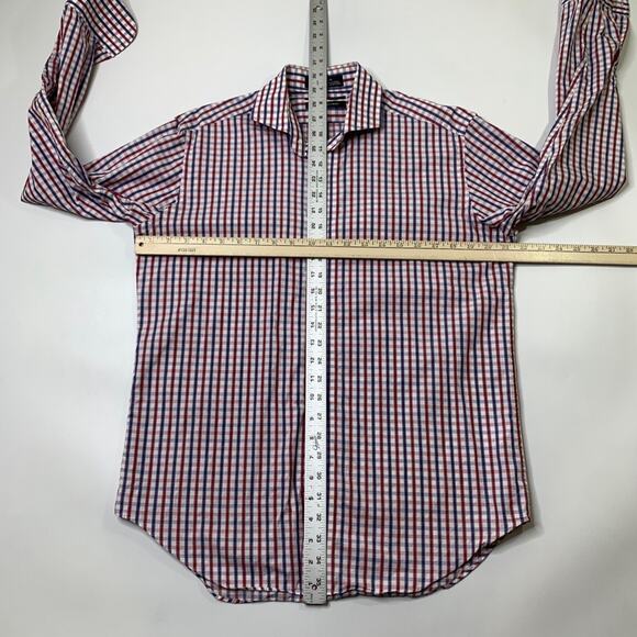 Saks Fifth Avenue Shirt Mens 15.5 Multi Cotton Slim Fit Check Button Up Dress - Picture 3 of 7
